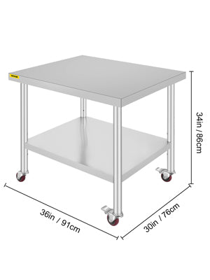 SucceBuy Stainless Steel Kitchen Worktable shelves Commercial Work Bench Table with Caster Wheels for Home Restaurant Storage