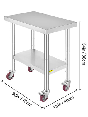 SucceBuy Stainless Steel Kitchen Worktable shelves Commercial Work Bench Table with Caster Wheels for Home Restaurant Storage