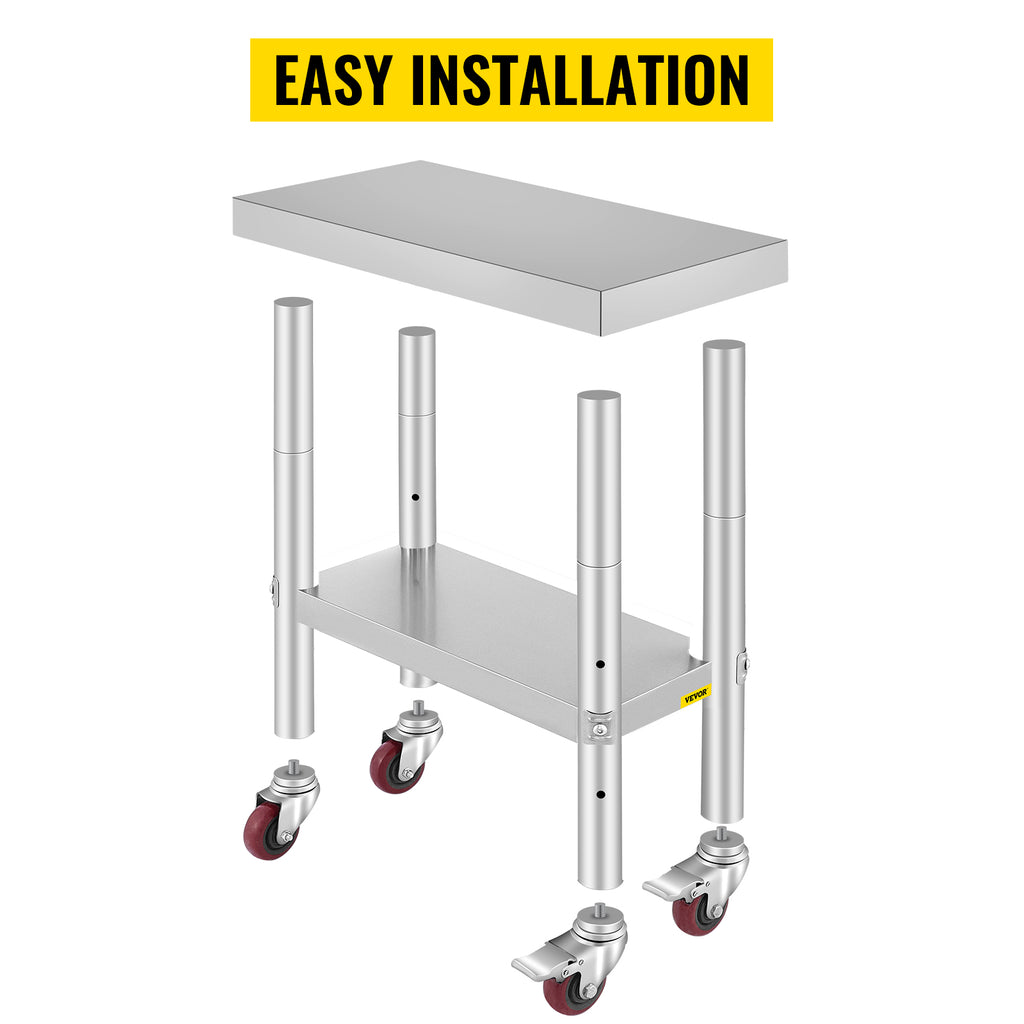 SucceBuy Stainless Steel Kitchen Worktable shelves Commercial Work Bench Table with Caster Wheels for Home Restaurant Storage