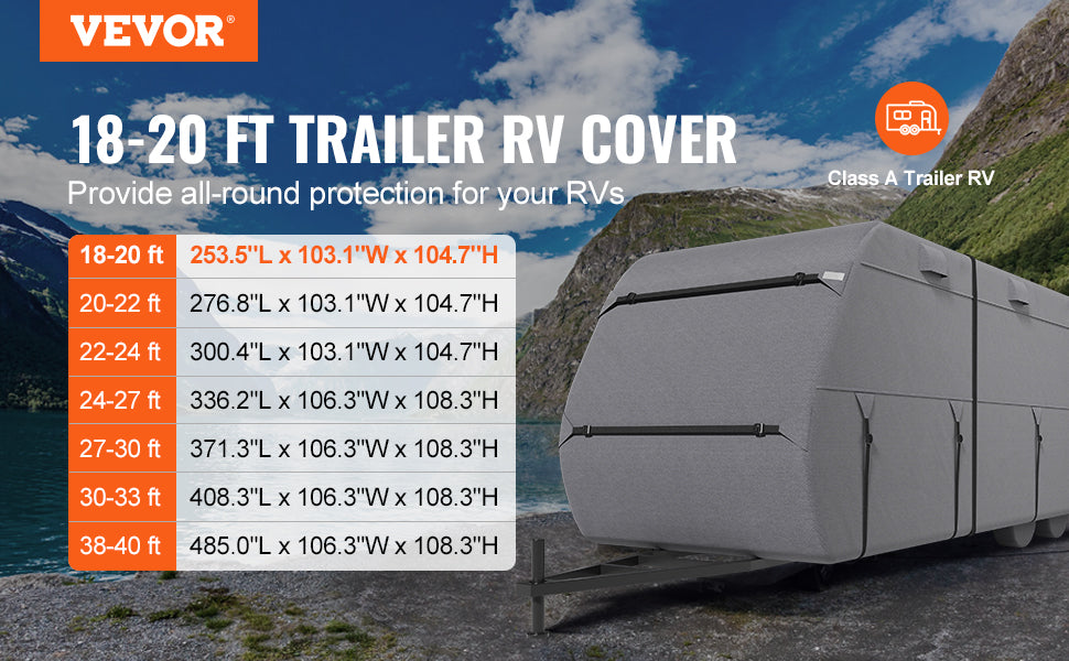 VEVOR Travel Trailer Cover 18-40FT RV Cover 4-Layer Non-Woven Fabric Camper Cover Waterproof Windproof Rip-Stop Class A RV Cover