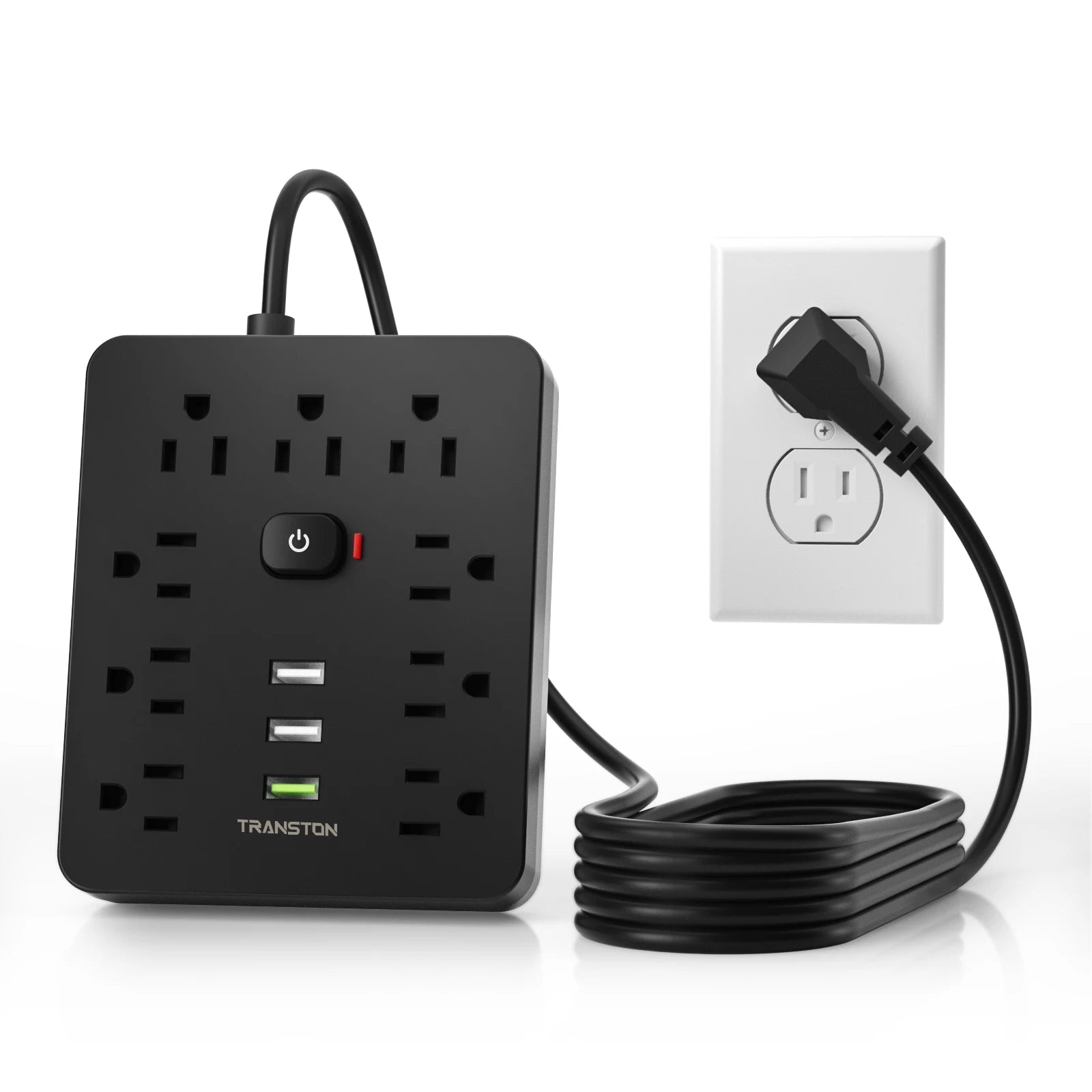 TRANSTON Power Outlet with Surge Protector, 9 power strip 3 USB Ports, 5ft Extension Cord, Quick Charge, For Homeand off - Firu Total Sales