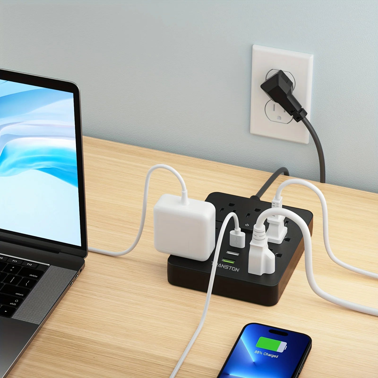 TRANSTON Power Outlet with Surge Protector, 9 power strip 3 USB Ports, 5ft Extension Cord, Quick Charge, For Homeand off - Firu Total Sales