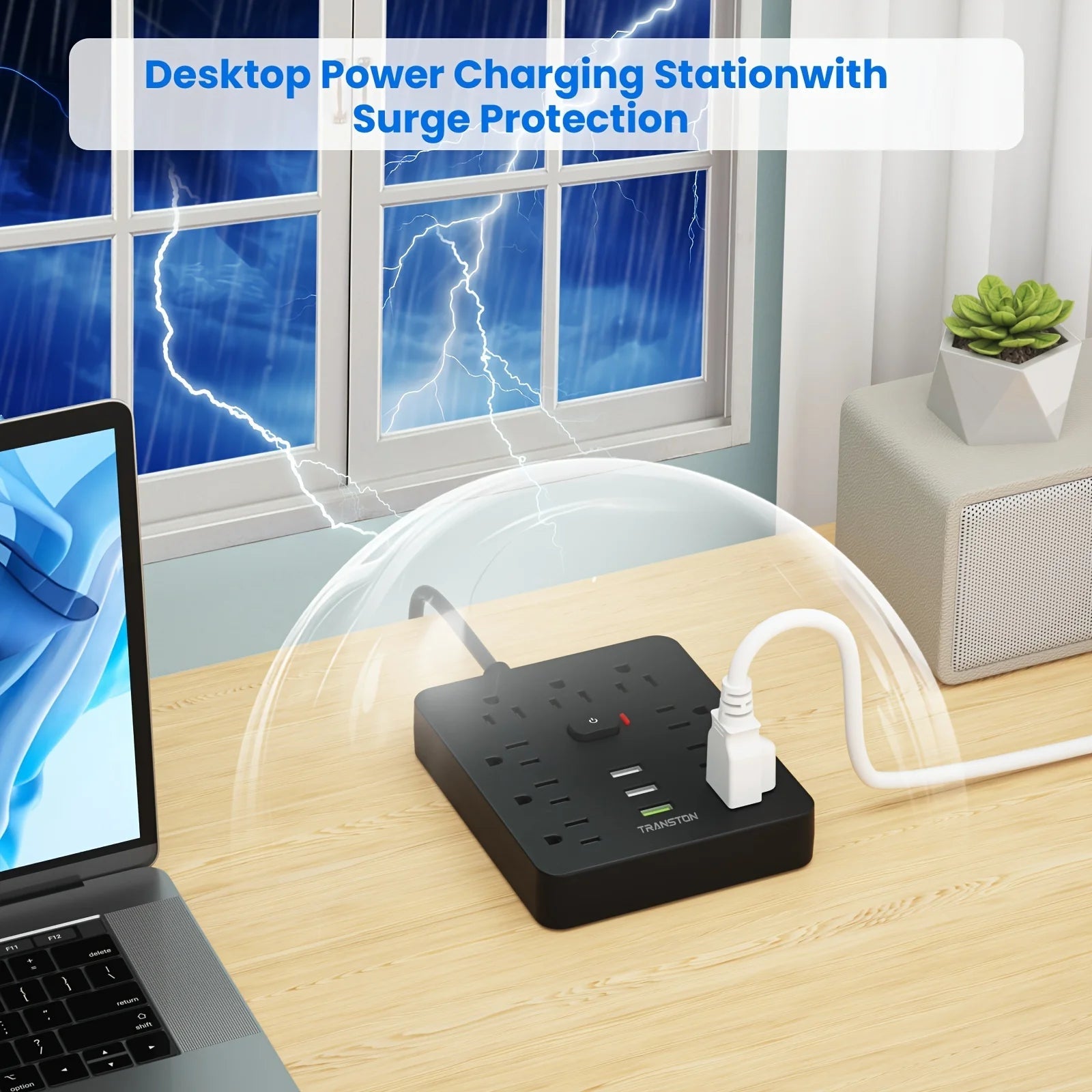 TRANSTON Power Outlet with Surge Protector, 9 power strip 3 USB Ports, 5ft Extension Cord, Quick Charge, For Homeand off - Firu Total Sales