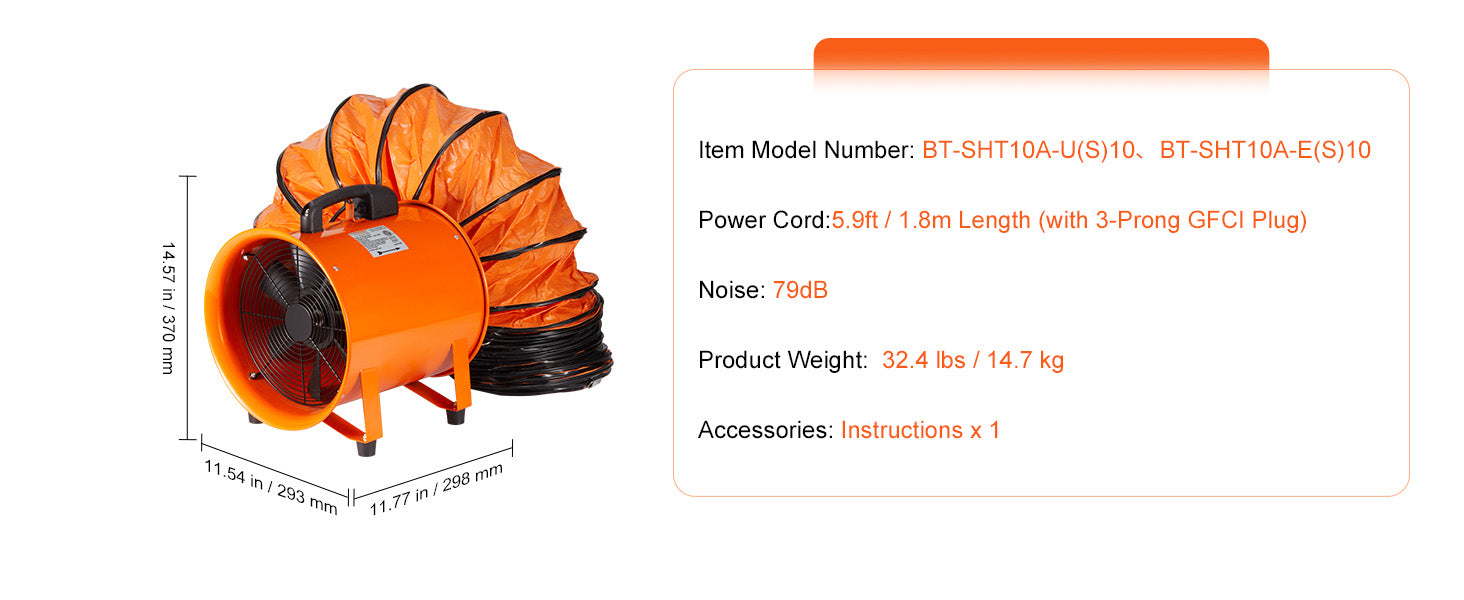 SucceBuy Exhaust Fan 10/12inch Industrial Ventilation Fan Exhaust Blower with 10M PVC Duct Hose Ventilator for Homeuse Warehouse