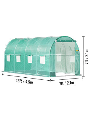 SucceBuy Walk-in Tunnel Greenhouse Galvanized Frame & Waterproof Cover 15x7x7/10x7x7/20x10x7/12x7x7 ft Greenhouses & Cold Frames