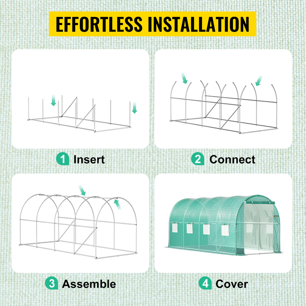 SucceBuy Walk-in Tunnel Greenhouse Galvanized Frame & Waterproof Cover 15x7x7/10x7x7/20x10x7/12x7x7 ft Greenhouses & Cold Frames