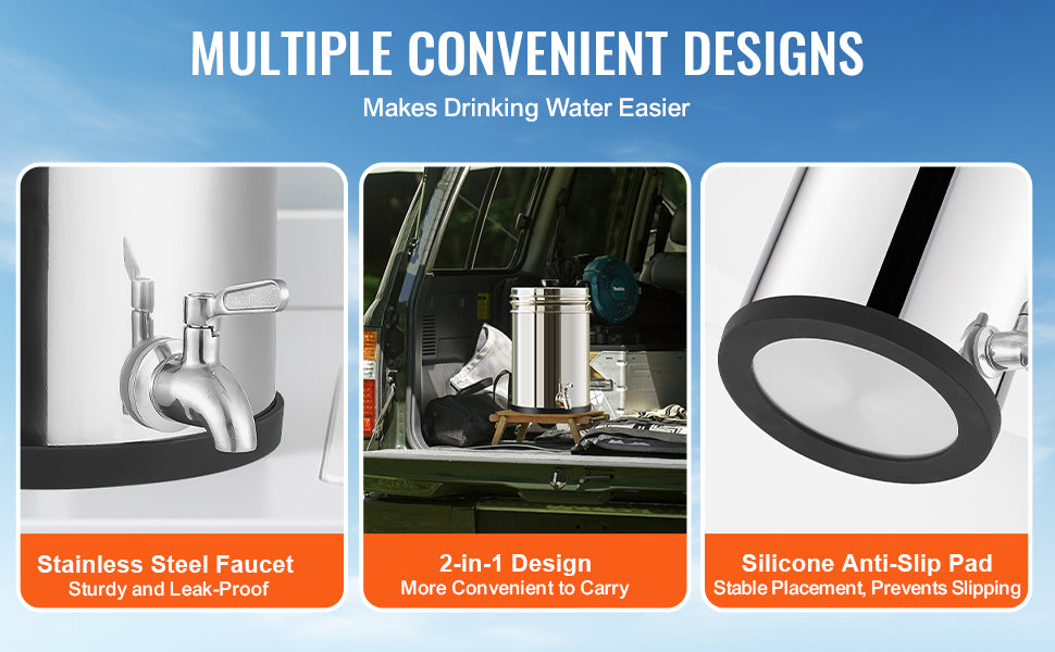 SucceBuy 1.5G 2.25G Gravity-fed Water Filter System 304 Stainless-Steel Water Filtration System Countertop with 2 Carbon Filters